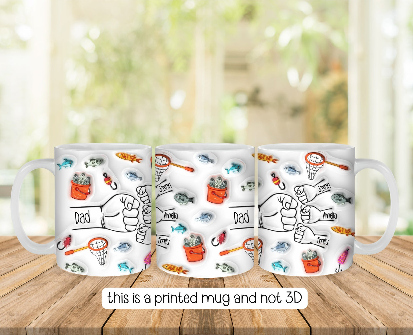 Personalised Fishing Fist Bump Dad Mug  - Fathers Day - Dad - Step Dad - Gift for him - upto 6 hands -  fisher man