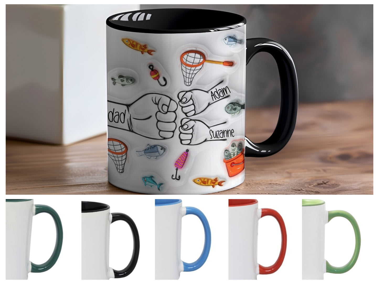 Personalised Fishing Fist Bump Dad Mug  - Fathers Day - Dad - Step Dad - Gift for him - upto 6 hands -  fisher man