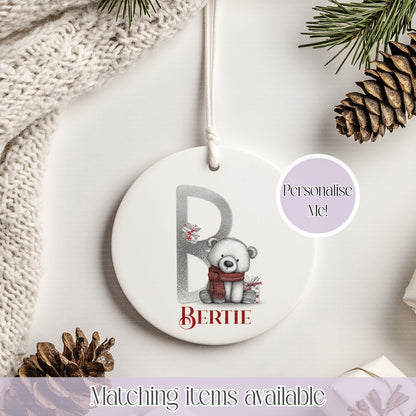 Personalised Quirky Polar Bear Ceramic Bauble - Christmas Decoration - First Christmas - Fully Editable- Custom Name