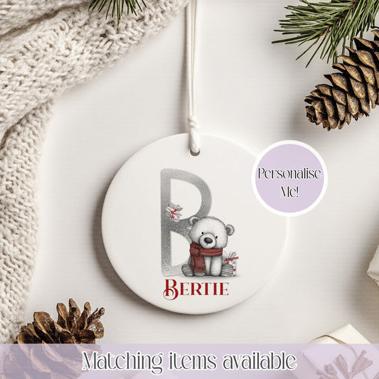 Personalised Quirky Polar Bear Ceramic Bauble - Christmas Decoration - First Christmas - Fully Editable- Custom Name