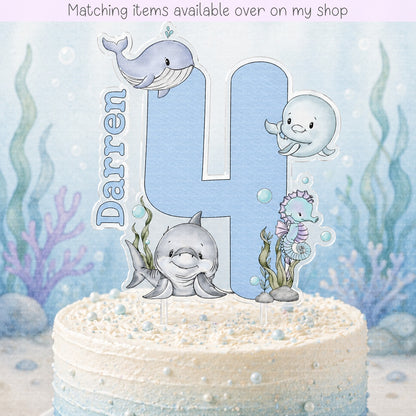 Personalised Birthday Under the sea Number cake topper - acrylic printed Age sea creatures cake topper - custom cake decoration