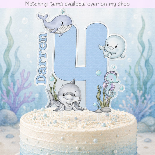 Personalised Birthday Under the sea Number cake topper - acrylic printed Age sea creatures cake topper - custom cake decoration