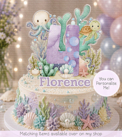 Personalised Birthday Under the sea Number cake topper design 2- acrylic printed Age sea creatures cake topper - custom cake decoration