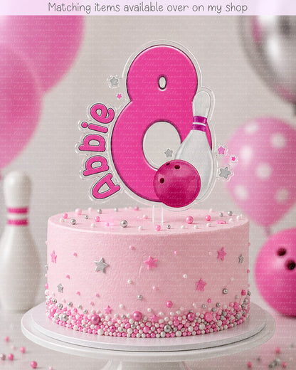 Personalised Bowling Birthday Party age cake topper - acrylic printed bowling pin number  cake topper - custom cake decoration