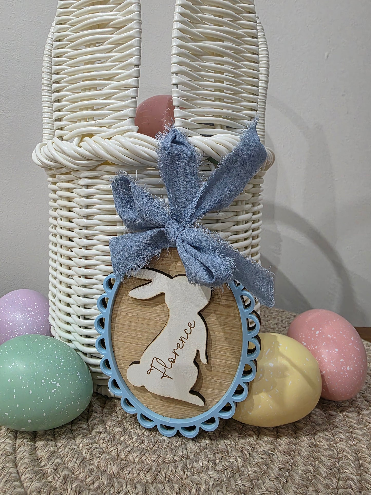 Personalised Wooden Engraved Bunny Easter Tags - Easter hamper baskets