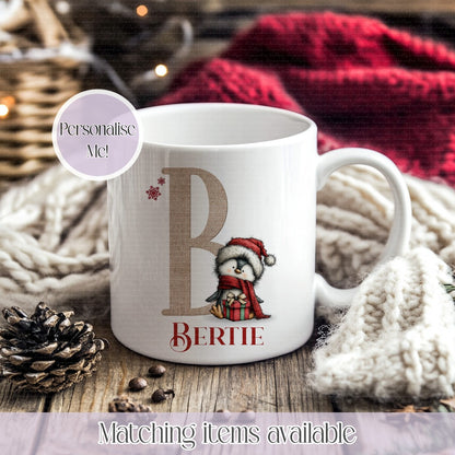 Personalised Quirky Peguin Inital Mug – Enamel or Ceramic | Custom Name | Christmas Hot Chocolate Mug