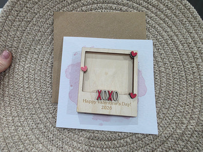 Valentines Day Couple Wooden Photo Frame Magnet Personalised Card - Custom Photo Card