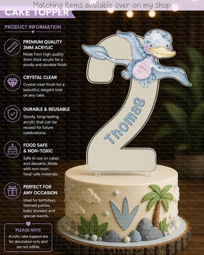 Personalised Dinosaur age cake topper - acrylic printed cake topper - custom cake decoration