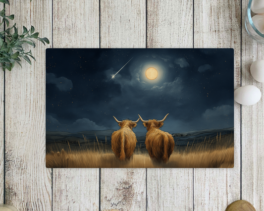 Highland Night sky Cow Glass Chopping Board - Worktop Saver-  Highland cow - Country Kitchen Decor