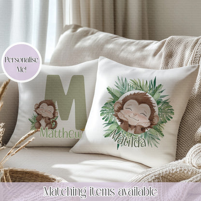 Monkey Jungle Friends Personalised Cushion- initial or jungle frame- Velvet Coloured Back Cushion