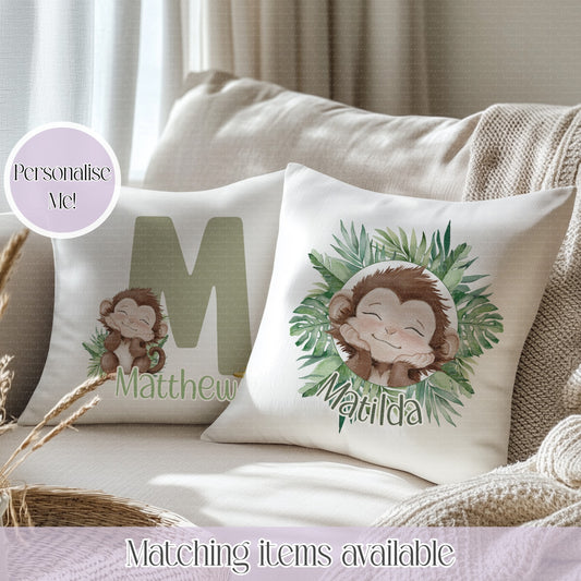 Monkey Jungle Friends Personalised Cushion- initial or jungle frame- Velvet Coloured Back Cushion