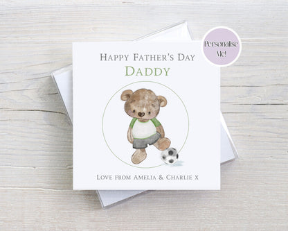 Football Teddy Bear Father's Day Card - Personalised Card - custom Father's day card - Footballer
