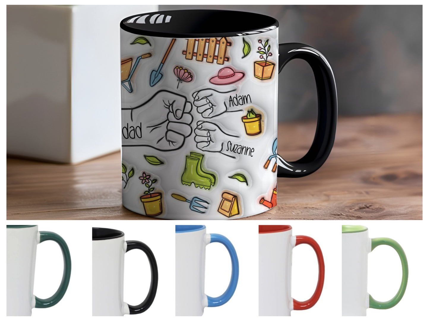 Personalised Gardening Fist Bump Dad Mug  - Fathers Day - Dad - Step Dad - Gift for him - upto 6 hands -  gardener