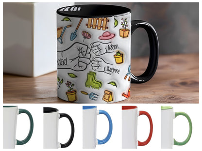 Personalised Gardening Fist Bump Dad Mug  - Fathers Day - Dad - Step Dad - Gift for him - upto 6 hands -  gardener