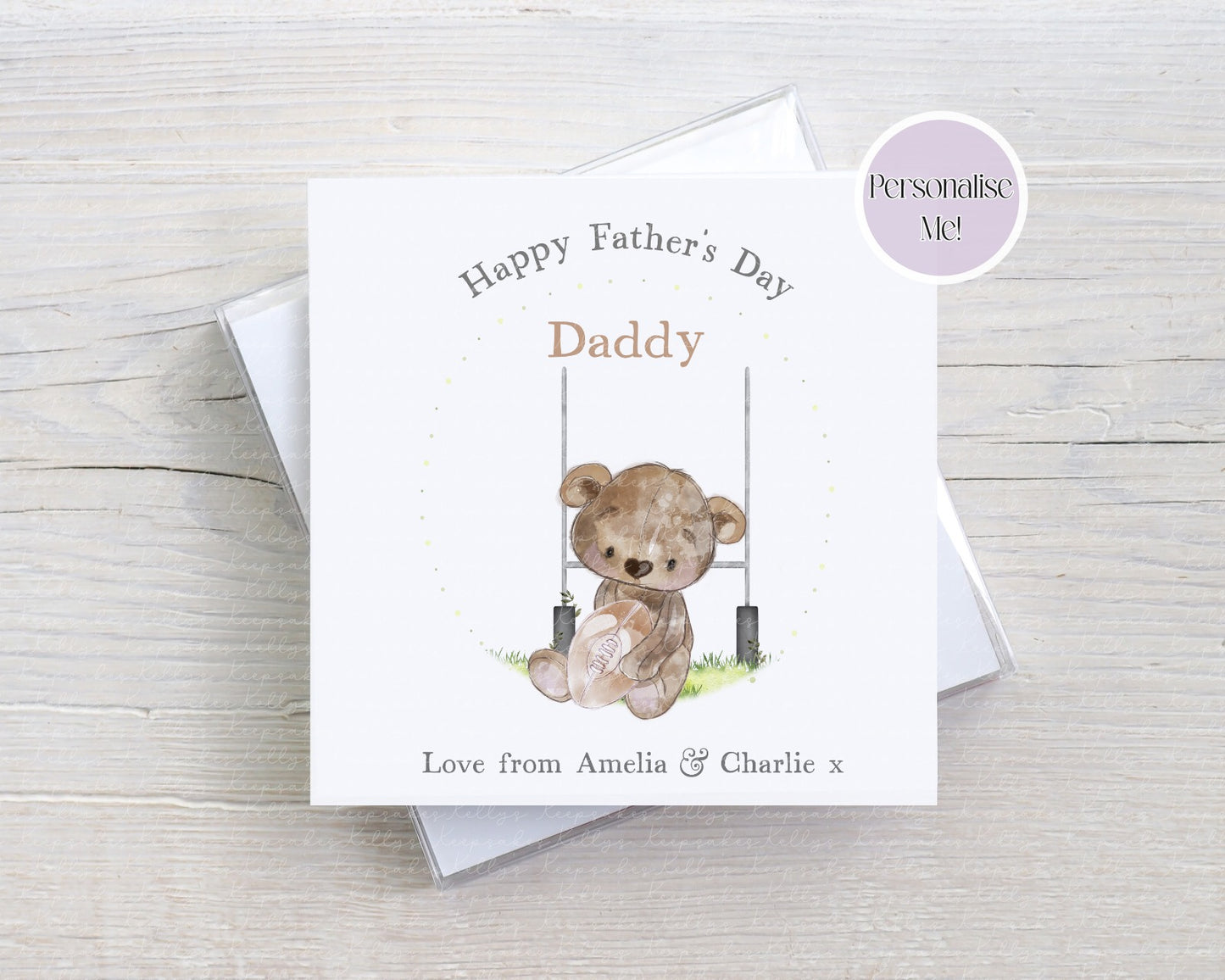 Rugby Teddy Bear Father's Day Card - Personalised Card - custom Father's day card - Rugby Player