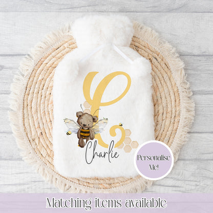 Teddy Bear Bumblebee personalised Hot water bottle- 2l Faux fur custom Hot water bottle