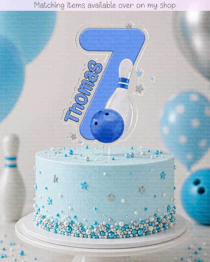 Personalised Bowling Birthday Party age cake topper - acrylic printed bowling pin number  cake topper - custom cake decoration