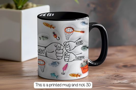 Personalised Fishing Fist Bump Dad Mug  - Fathers Day - Dad - Step Dad - Gift for him - upto 6 hands -  fisher man