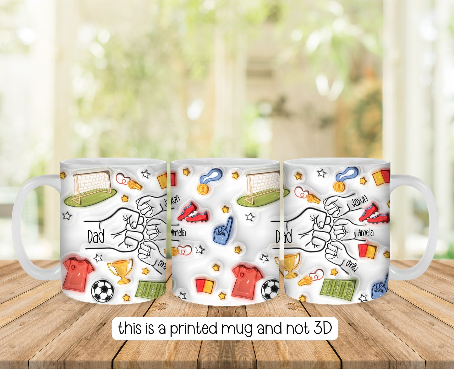 Personalised Football Dad Fist Bump Mug  - Fathers Day - Dad & Children - Daddy - Gift for him - upto 6 hands - football lover