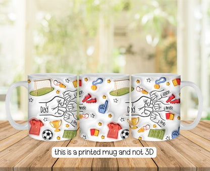 Personalised Football Dad Fist Bump Mug  - Fathers Day - Dad & Children - Daddy - Gift for him - upto 6 hands - football lover
