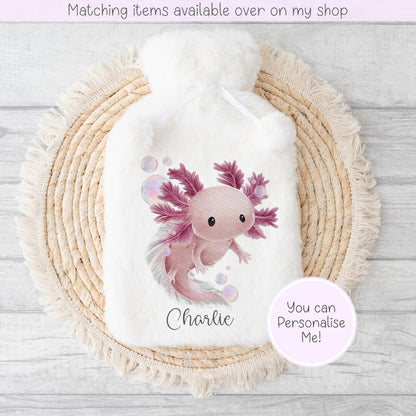 Axolotl personalised Fluffy Hot Water Bottle - Axolotl custom gift - gift for her - gift for him - keeping cosy