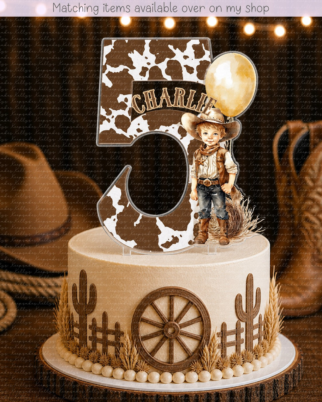 Personalised kid cowboy cake topper - acrylic printed keep it country cake topper - custom cake decoration - cowgirl