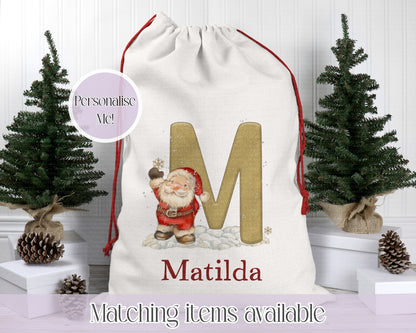 Personalised Cute Santa Illustration Santa Sack. Christmas Sack - Christmas Bag - For kids- for him - for her- Toy Sack