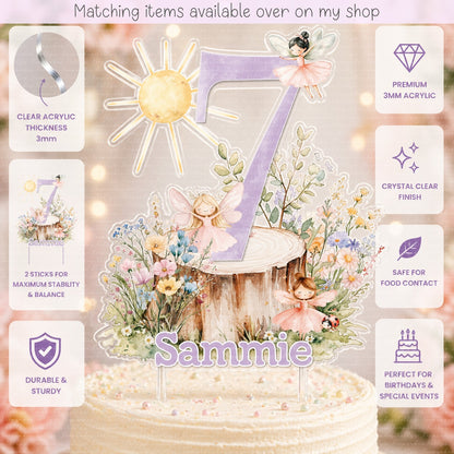 Personalised Fairy age cake topper - acrylic printed fairy garden cake topper - custom cake decoration