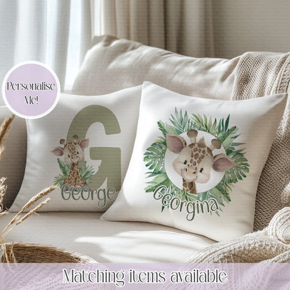 Giraffe Jungle Friends Personalised Cushion- initial or jungle frame- Velvet Coloured Back Cushion