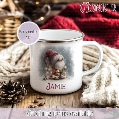 Hot Chocolate Christmas Gonk Mug – Enamel or Ceramic | Custom Name | Stocking filler