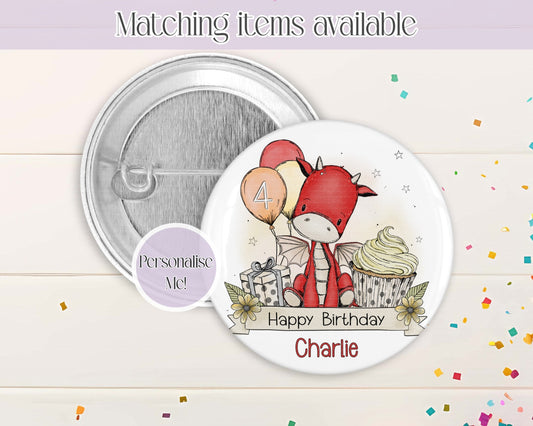 Dragon Personalised Birthday Badge - 58mm custom badge