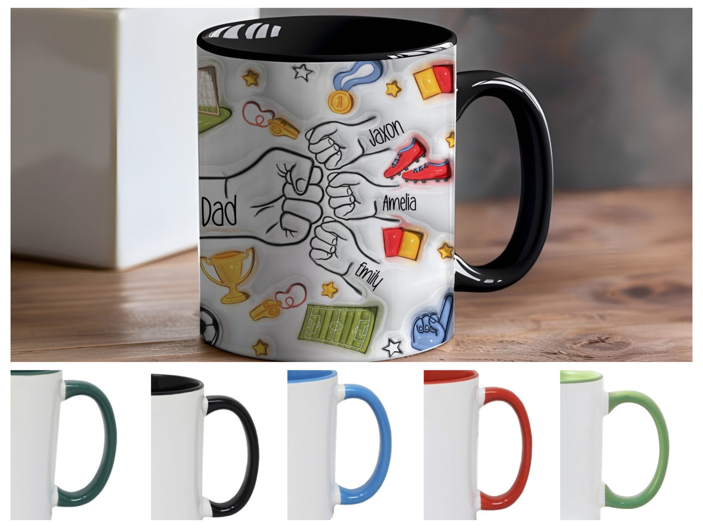 Personalised Football Dad Fist Bump Mug  - Fathers Day - Dad & Children - Daddy - Gift for him - upto 6 hands - football lover