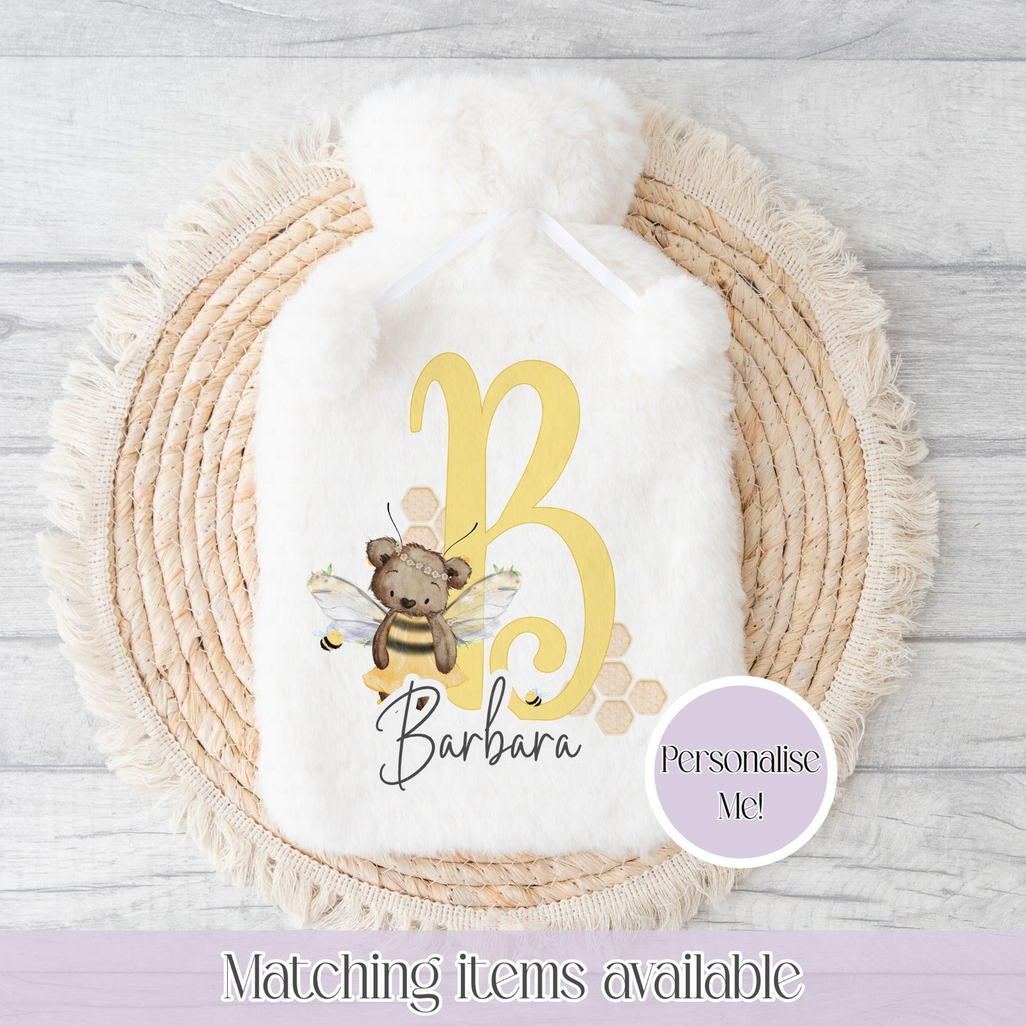 Teddy Bear Bumblebee personalised Hot water bottle- 2l Faux fur custom Hot water bottle