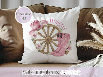Personalised Cowboy or Cowgirl Wagon Wheel Velvet Cushion - Country Music - Country Lover - Line Dancer