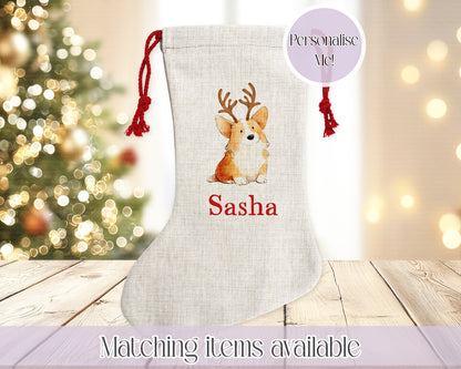 Personalised Dog Illustration Stocking - Christmas Stocking for pets - various breeds ans colours - custom Santa sack for pets