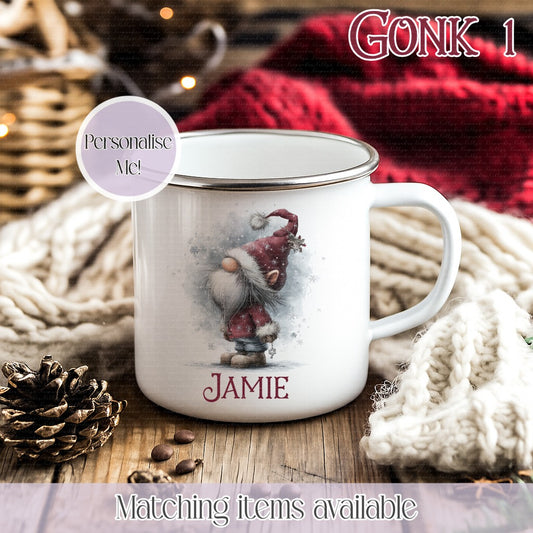 Hot Chocolate Christmas Gonk Mug – Enamel or Ceramic | Custom Name | Stocking filler