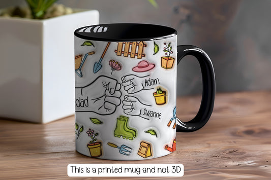 Personalised Gardening Fist Bump Dad Mug  - Fathers Day - Dad - Step Dad - Gift for him - upto 6 hands -  gardener