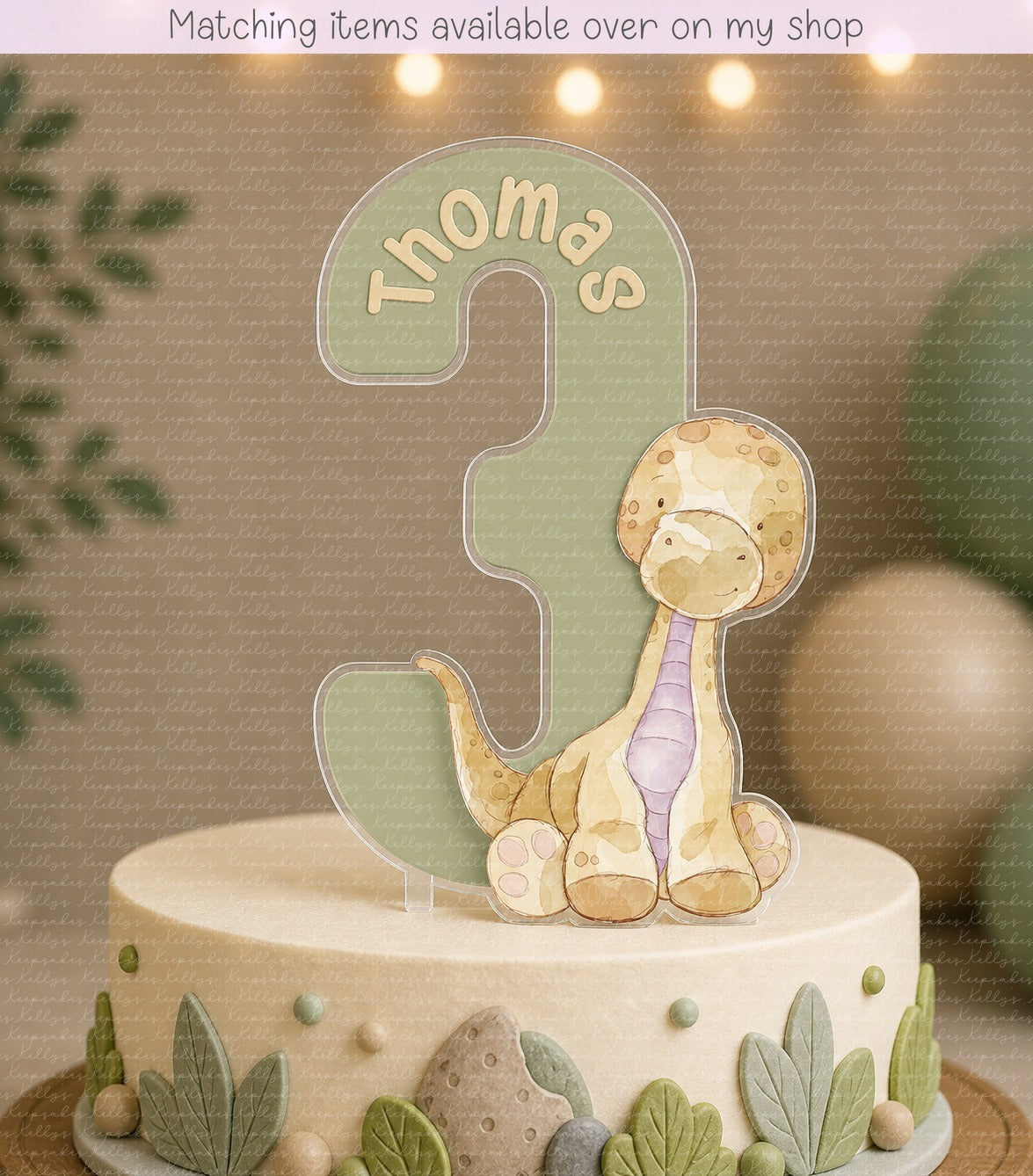 Personalised Dinosaur age cake topper - acrylic printed cake topper - custom cake decoration