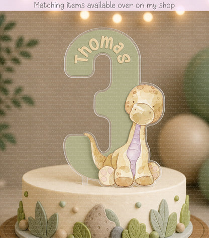 Personalised Dinosaur age cake topper - acrylic printed cake topper - custom cake decoration