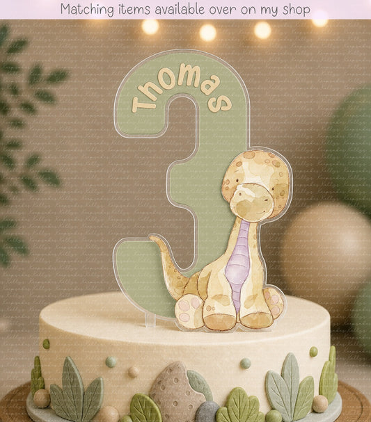 Personalised Dinosaur age cake topper - acrylic printed cake topper - custom cake decoration