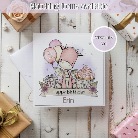 Cute Dragon Personalised Birthday Card - birthday card - custom name and age