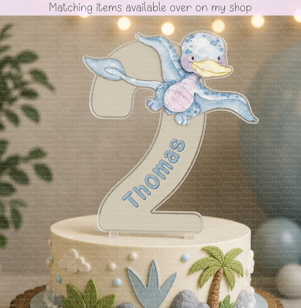 Personalised Dinosaur age cake topper - acrylic printed cake topper - custom cake decoration