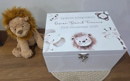 Safari Friends Personalised Keepsake Box - Custom Baby Memory Box