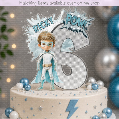 Personalised superhero Boy age cake topper - acrylic printed cake topper - custom cake decoration