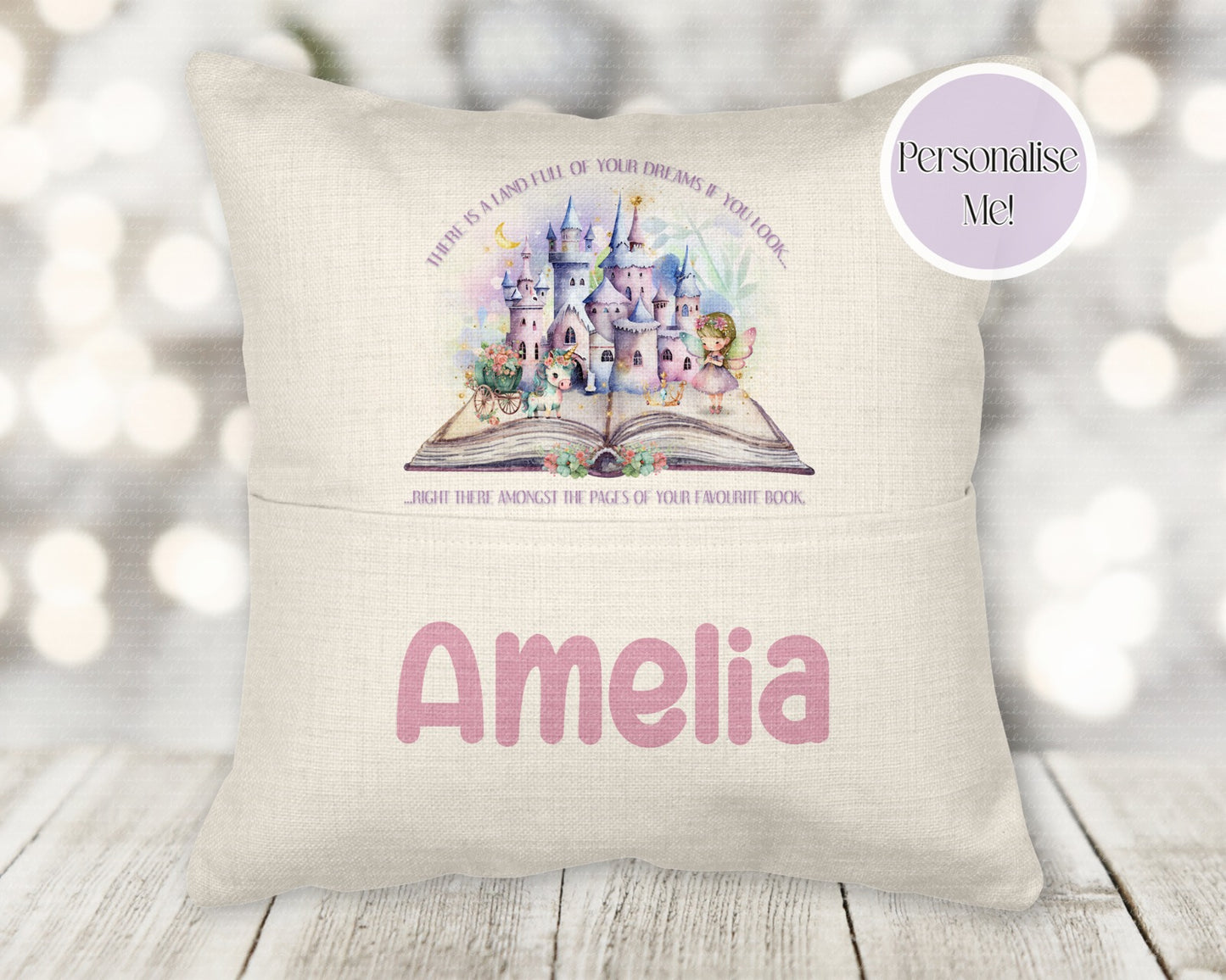 Personalised little readers boy or girl - princess- astronaut- diggers book pocket cushion - young reader - personalised cushion
