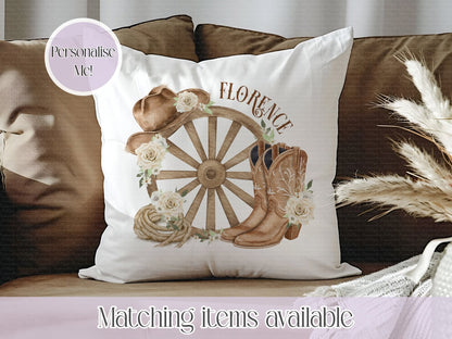 Personalised Cowboy or Cowgirl Wagon Wheel Velvet Cushion - Country Music - Country Lover - Line Dancer