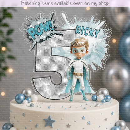 Personalised superhero Boy age cake topper - acrylic printed cake topper - custom cake decoration