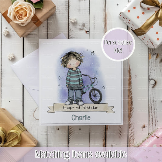 Personalised Boys Birthday Card with Bmx – Custom Name & Age