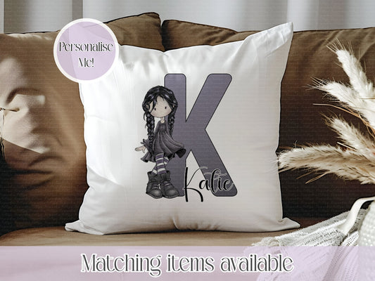 Goth Girl Initial Personalised Velvet Cushion - alternative Girl cushion