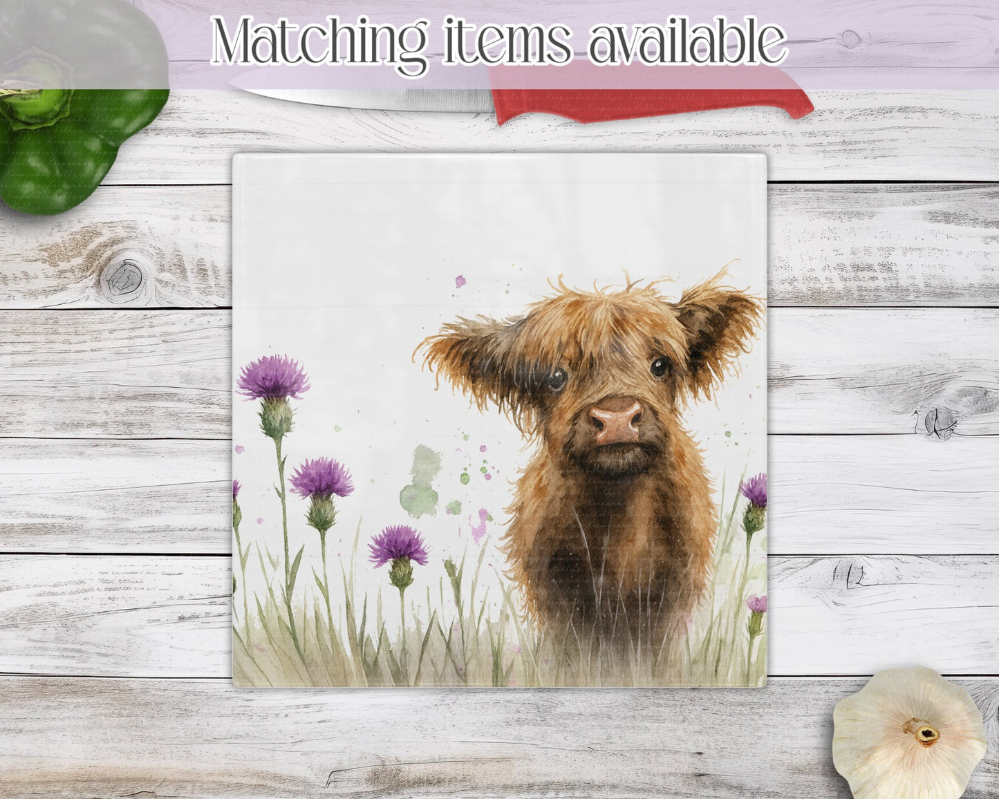 Floral Highland Cow Glass Chopping Board - Kitchen Counter Saver - Work Top Saver - Farm Animals - Kitchen Decor  - New Home Gift